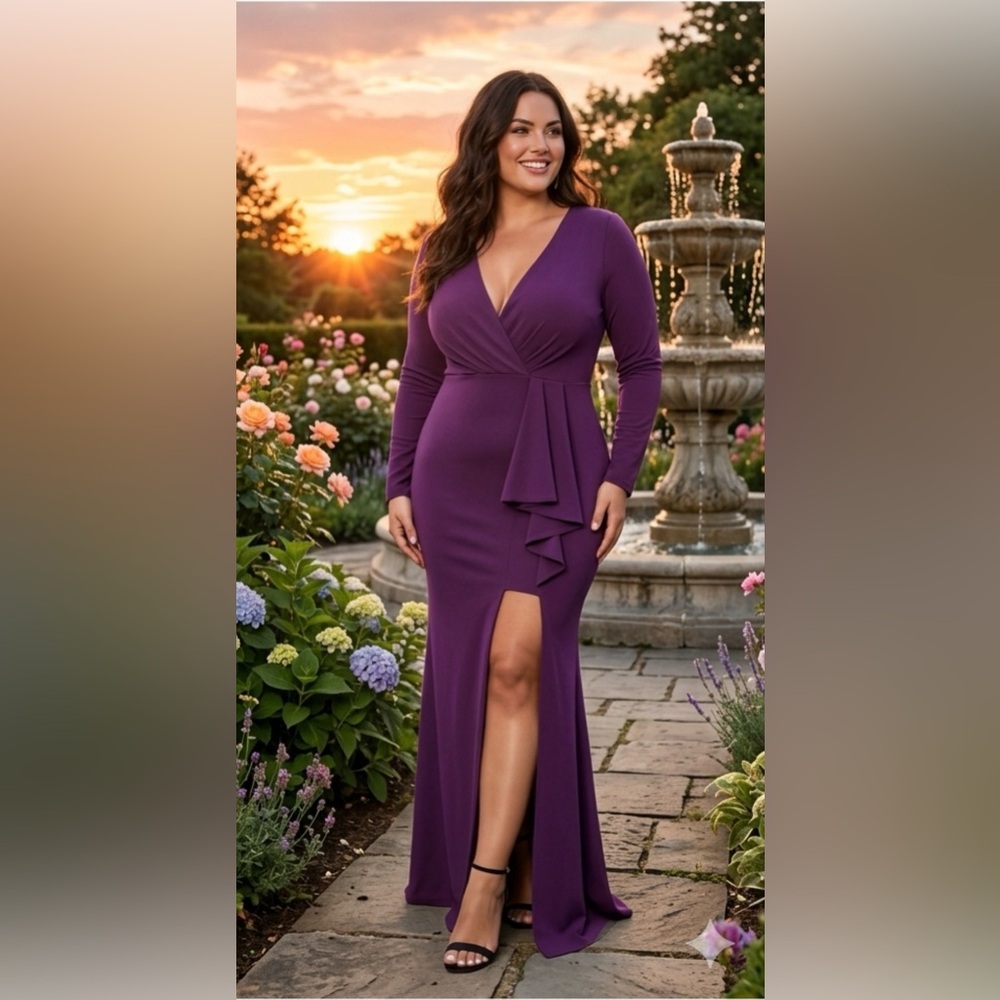 💜 Purple V-Neck Dress with High Slit - Size 2x (NWOT)